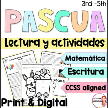 Preview of SPANISH Easter reading and activities - lectura de pascua - matemáticas  digital