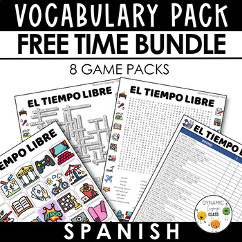 Preview of SPANISH GAMES - FREE TIME Vocabulary Game Pack - Word Search, Crossword & Bingo