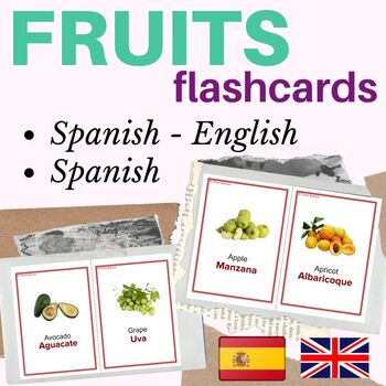 Preview of Fruits Spanish flashcards Las Frutas | English Spanish flashcards fruit