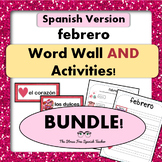 SPANISH February Valentine's Day Word Wall Cards AND Activ