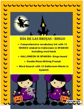 Preview of SPANISH HALLOWEEN BINGO-Colors/Gender/Nouns-LAS BRUJAS-DISTANCE LEARNING
