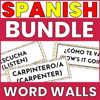 Preview of SPANISH VOCABULARY WORD WALL BACK TO SCHOOL BUNDLE - BULLETIN BOARD DECOR