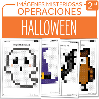 Preview of SPANISH Halloween Math Mystery Pictures Grade 2 Adiciones Sustracciones 1-100