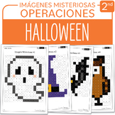 SPANISH Halloween Math Mystery Pictures Grade 2 Adiciones 