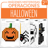 SPANISH Halloween Math Mystery Pictures Grade 2 Adiciones 