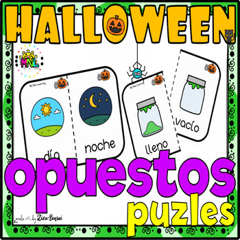 Preview of SPANISH Halloween Opposite Antonyms Puzzles And Worksheets Pack Español