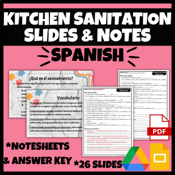 Preview of SPANISH Kitchen Sanitation Slides and Note Sheets | FCS, FACS, Cooking