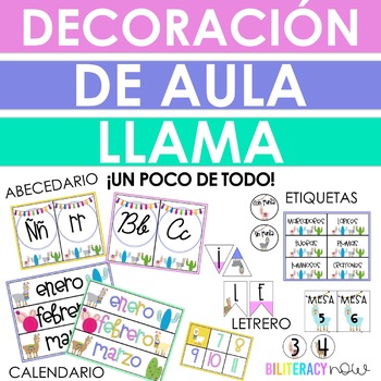 Preview of SPANISH Llama Classroom Decor Set! Over 100 pages!