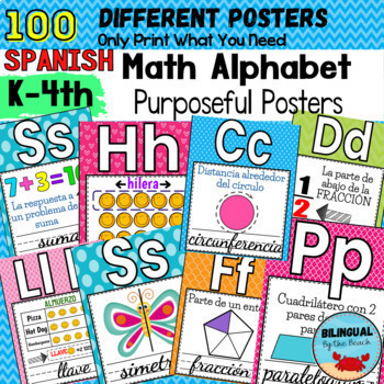 Preview of SPANISH Math Academic Vocabulary Alphabet Posters