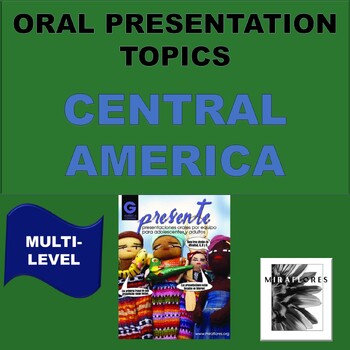 Preview of SPANISH ORAL Presentation topics - CENTRAL AMERICA - 3 levels of difficulty