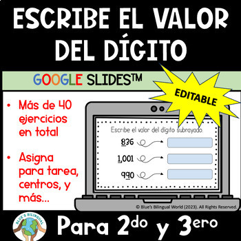 Preview of SPANISH PLACE VALUE: Escribe el valor del dígito - Valor posicional en Google