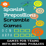 SPANISH PREPOSITION SCRAMBLE GAMES & INSPIRING PHRASES | G