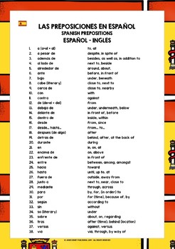 SPANISH PREPOSITIONS LIST FREEBIE by Lively Learning Classroom | TPT