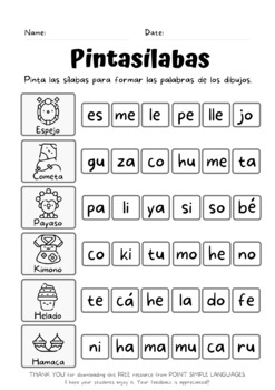 SPANISH - Pintasílabas (Trabajo silábico en Español) by Point Simple ...
