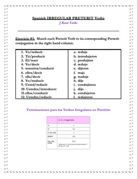 Preview of SPANISH - Preterit 'J' Root Verbs - PRACTICES