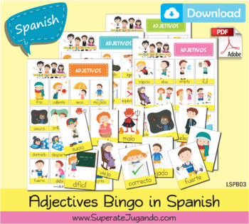 SPANISH Printable ADJECTIVES Bingo / Lotería Adjetivos en ESPAÑOL para ...