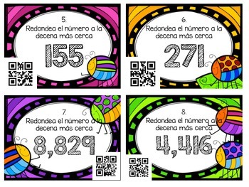 Preview of SPANISH QR Code Rounding in Tens and Hundreds Task Cards
