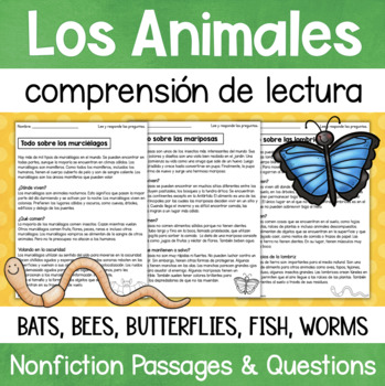 Preview of SPANISH Reading Comprehension Los animales comprensión de lectura Print+Digital