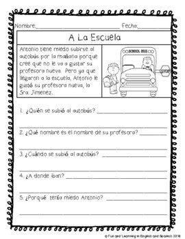 Spanish Reading Comprehension Passages And Questions Tpt