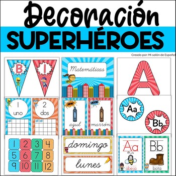 Llamarada Nos vemos Ficticio Decoración Superhéroes | SPANISH Retro Superheroes Decor | Editable  templates