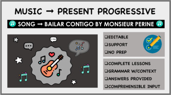 Preview of SPANISH SONG -Present Progressive - Bailar Contigo by Monsieur Periné (Editable)