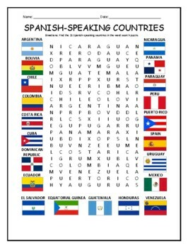 Preview of SPANISH SPEAKING COUNTRIES PRINTABLE WORD SEARCH PUZZLE ACTIVITY