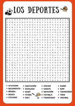 SPANISH SPORTS WORD SEARCH PUZZLE WORKSHEET ACTIVITY - LOS DEPORTES