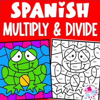 Preview of SPANISH MULTIPLICATION AND DIVISION COLOR BY NUMBER POND LIFE ANIMALS