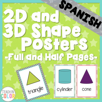 Preview of SPANISH Shape Posters 2D and 3D - Country Cool - Teal, Green, Coral, Gray, Tan