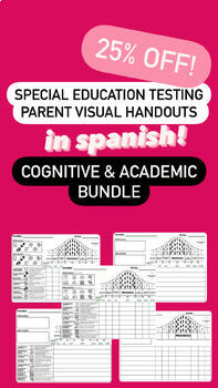Preview of SPANISH SpecialEd Testing Parent Visuals- Cognitive & Academic Bundle- SAVE 25%!