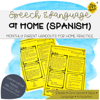Preview of SPANISH Speech Therapy Parent Handouts for the YEAR | Editable Take Home Packets