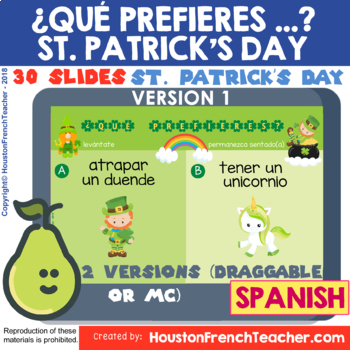 Preview of SPANISH St. Patrick's Day Would You Rather March | Digital/Virtual Activities