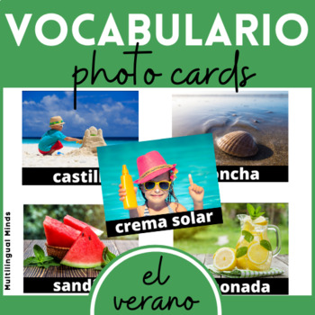 Preview of SPANISH Summer Vocabulary Photo Cards - Vocabulario del verano