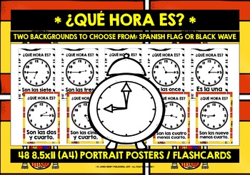 SPANISH TELLING TIME POSTERS FLASHCARDS #2 by Lively Learning Classroom