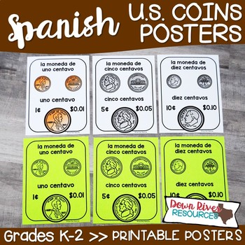 SPANISH U.S. Coins Posters | U.S. Coins Spanish Flashcards for Identifying  Coins