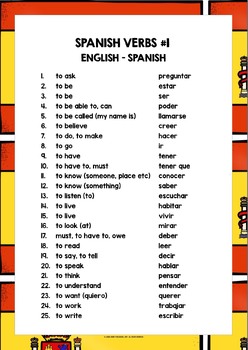 SPANISH VERBS 25 MUST-HAVE VERBS REFERENCE LIST #1 by Lively Learning ...
