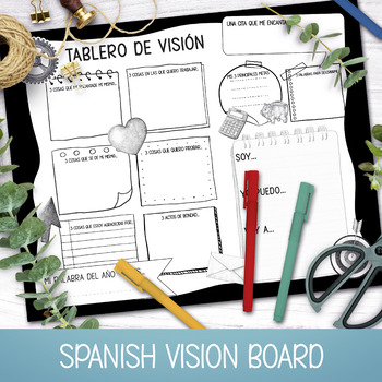 Preview of SPANISH VISION BOARD TEMPLATE, GOAL SETTING PRINTABLE, SOCIAL EMOTIONAL LEARNING