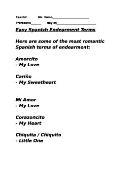 Preview of Spanish Terms of Endearment