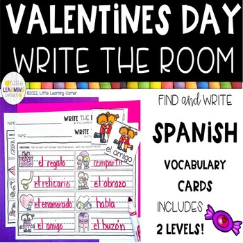 Preview of SPANISH Valentines Day Write the Room | Sensory Bin Activity