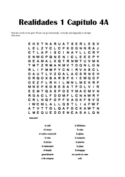 SPANISH - WORDSEARCH 2 - Realidades 1 Capítulo 4A by resources4mfl
