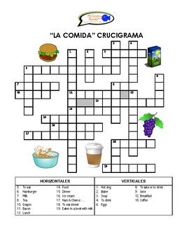 SPANISH WORKSHEETS Food Vocabulary Crossword Puzzle by Mi Camino Spanish