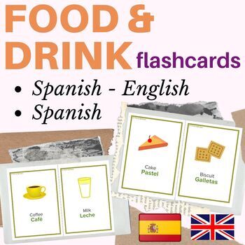 Preview of English Spanish flashcards food and drinks