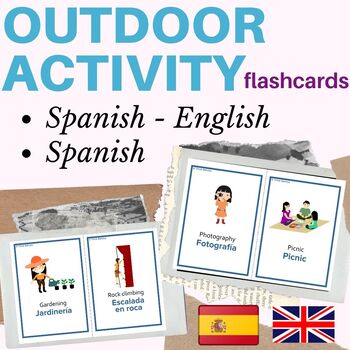 Preview of Outdoor Activity English Spanish flashcards Actividades al aire libre