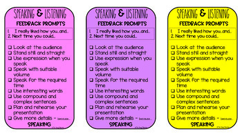 SPEAKING AND LISTENING STUDENT FEEDBACK PROMPT BOOKMARK by The Young ...