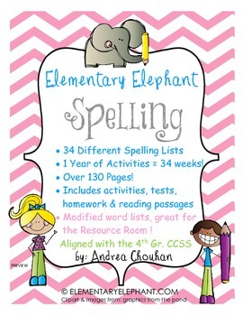 Preview of Spelling Curriculum (1 Full year!) CCSS! Grade 4 by Elementary Elephant