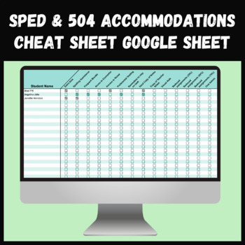 Preview of SPED/504 Accommodations Cheat Sheet - Google Sheet