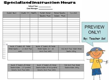 Preview of SPED Inclusion Specialized Instruction Service Hours Chart