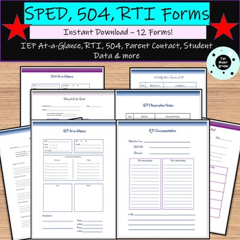 Preview of SPED - RTI - 504 Forms - IEP At-a-Glance - Binder - Planner