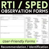SPED / RTI Observation Forms - Recommendation/Identificati