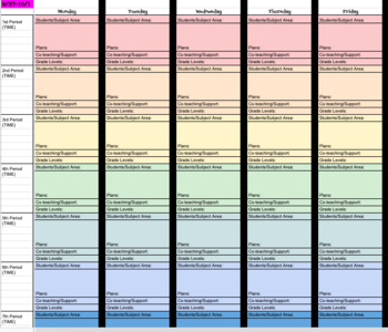 Preview of SPED Rainbow Google Sheets Lesson Plan Template